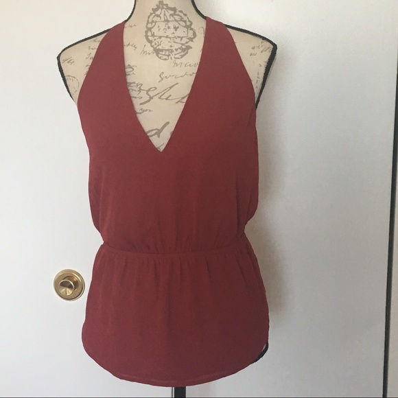 Express Tops - Express Burgundy V-Neck Front Strappy Back Tank